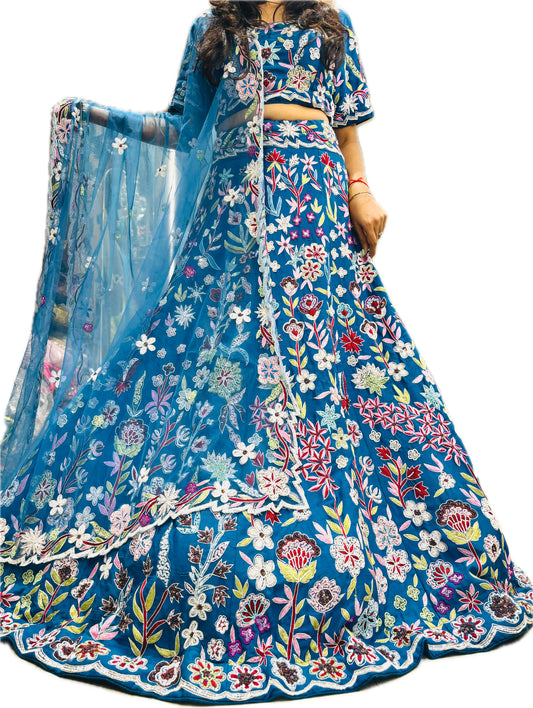 Blue handwork lehenga