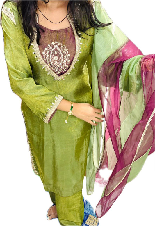 Parrot green kurta set
