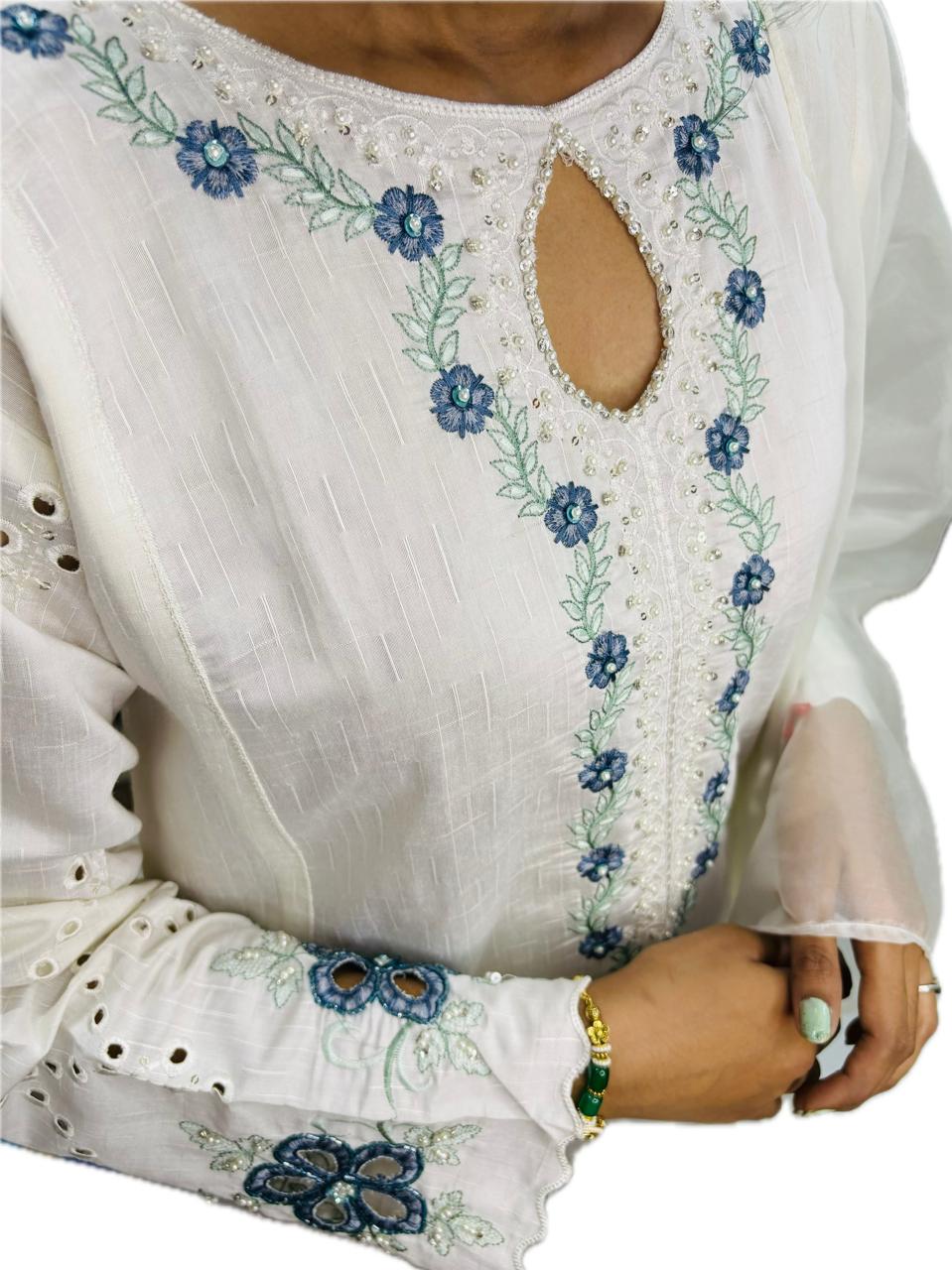 white flower kurta set