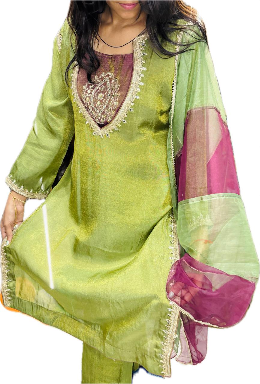 Parrot green kurta set