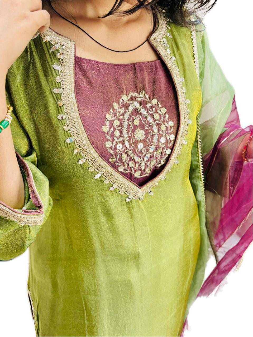 Parrot green kurta set
