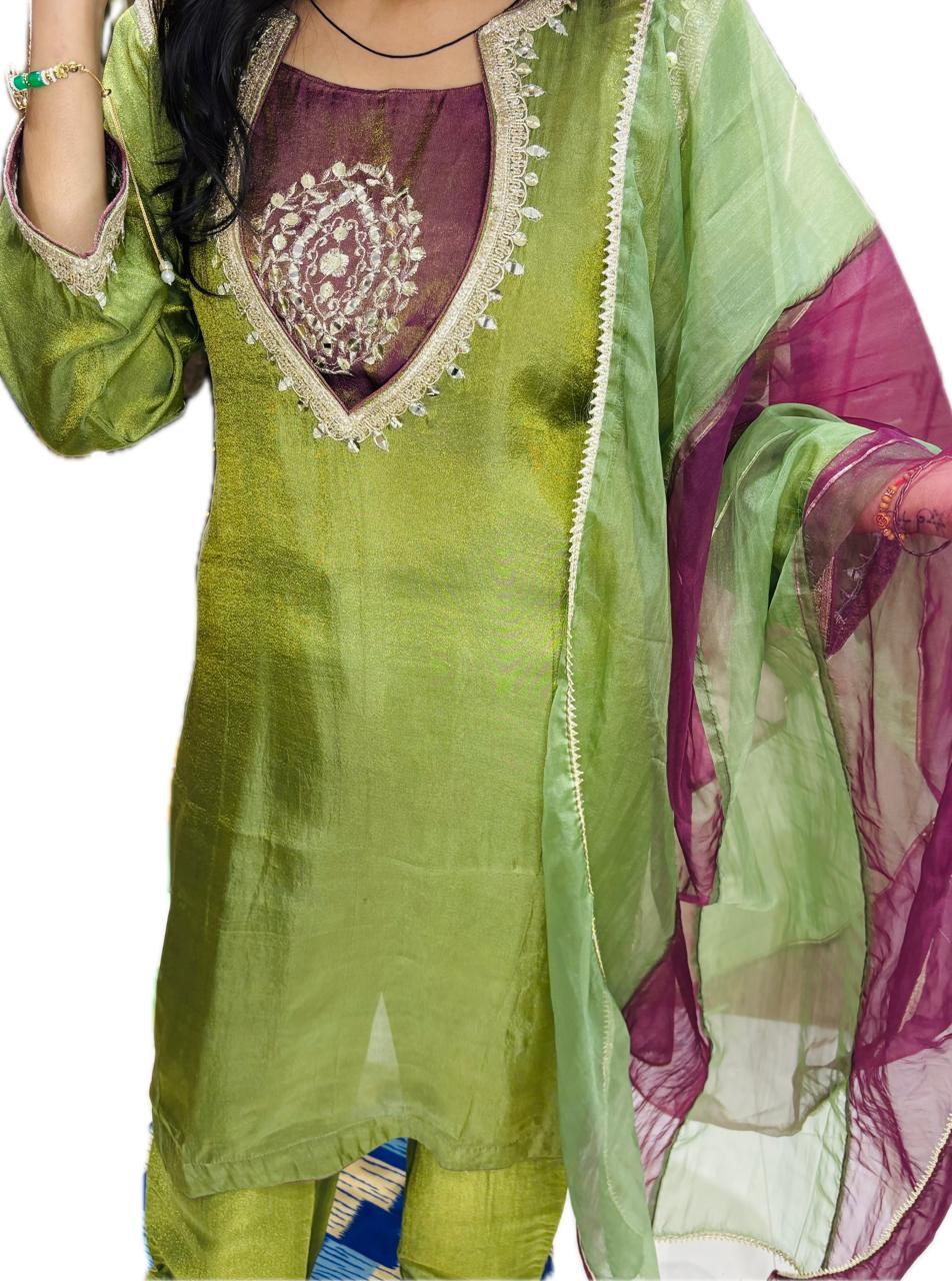 Parrot green kurta set